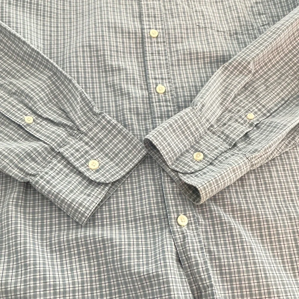 J. Crew Mens Blue White Micro Check Cotton Button Down Shirt XL 47238 FA14